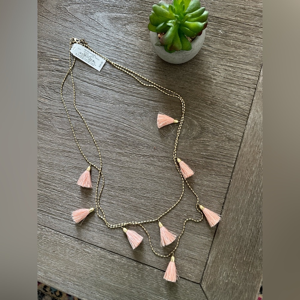 Lucky Brand Jeans Pink Tassel Necklace NWT semi precious accents jewelry